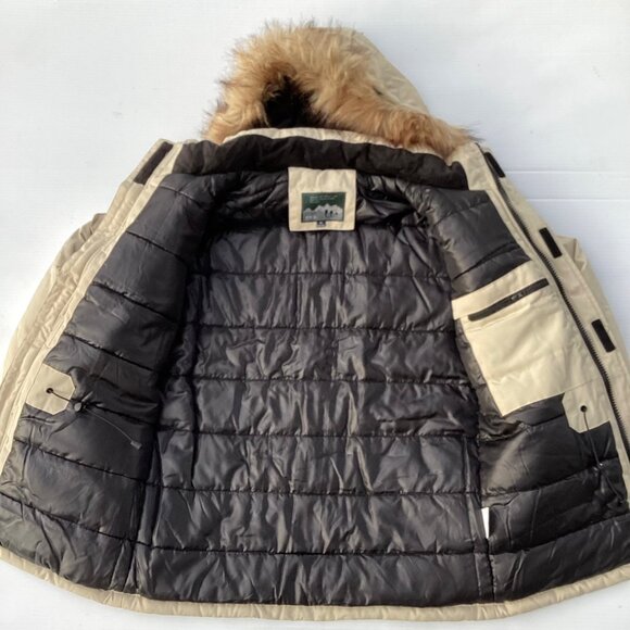 Mens Beige Hooded Winter Jacket With Fur Trim - Picture 5 of 12